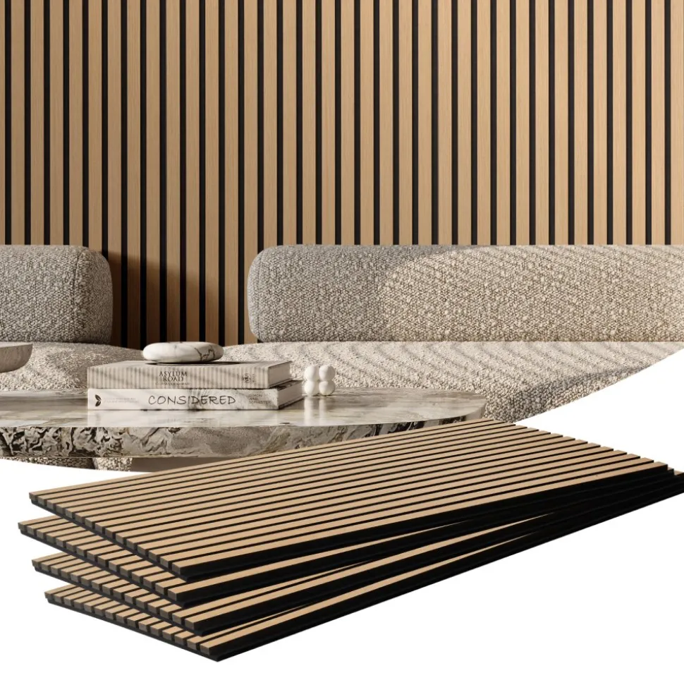 VEVOR Wood Slat Acoustic Panels, 23.6 x 47.2 inch, MDF Accent Wooden Wall Panels for Modern Interior Wall Decor, Faux Wood Wall Board Panels for Noise Reduction, Light Oak