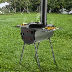 VEVOR Wood Stove, 118 inch, Alloy Steel Camping Tent Stove, Portable Wood Burning Stove with Chimney Pipes & Gloves, 3000in³Firebox Hot Tent Stove for Outdoor Cooking and Heating with 8 Pipes