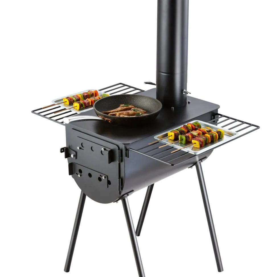 VEVOR Wood Stove, 118 inch, Alloy Steel Camping Tent Stove, Portable Wood Burning Stove with Chimney Pipes & Gloves, 3000in³Firebox Hot Tent Stove for Outdoor Cooking and Heating with 8 Pipes