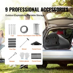 VEVOR Wood Stove, 118 inch, Alloy Steel Camping Tent Stove, Portable Wood Burning Stove with Chimney Pipes & Gloves, 3000in³Firebox Hot Tent Stove for Outdoor Cooking and Heating with 8 Pipes