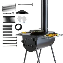 VEVOR Wood Stove, 118 inch, Alloy Steel Camping Tent Stove, Portable Wood Burning Stove with Chimney Pipes & Gloves, 3000in³Firebox Hot Tent Stove for Outdoor Cooking and Heating with 8 Pipes