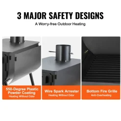 VEVOR Wood Stove, 118 inch, Alloy Steel Camping Tent Stove, Portable Wood Burning Stove with Chimney Pipes & Gloves, 3000in³Firebox Hot Tent Stove for Outdoor Cooking and Heating with 8 Pipes