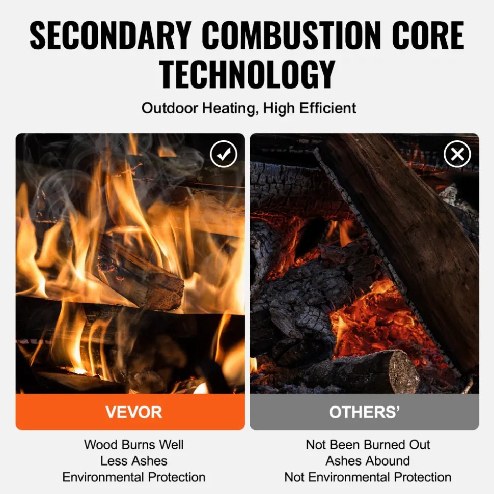 VEVOR Wood Stove, 86 inch, Alloy Steel Camping Tent Stove, Portable Wood Burning Stove with Chimney Pipes & Gloves, 1400in³Firebox Hot Tent Stove for Outdoor Cooking and Heating with 8 Pipes