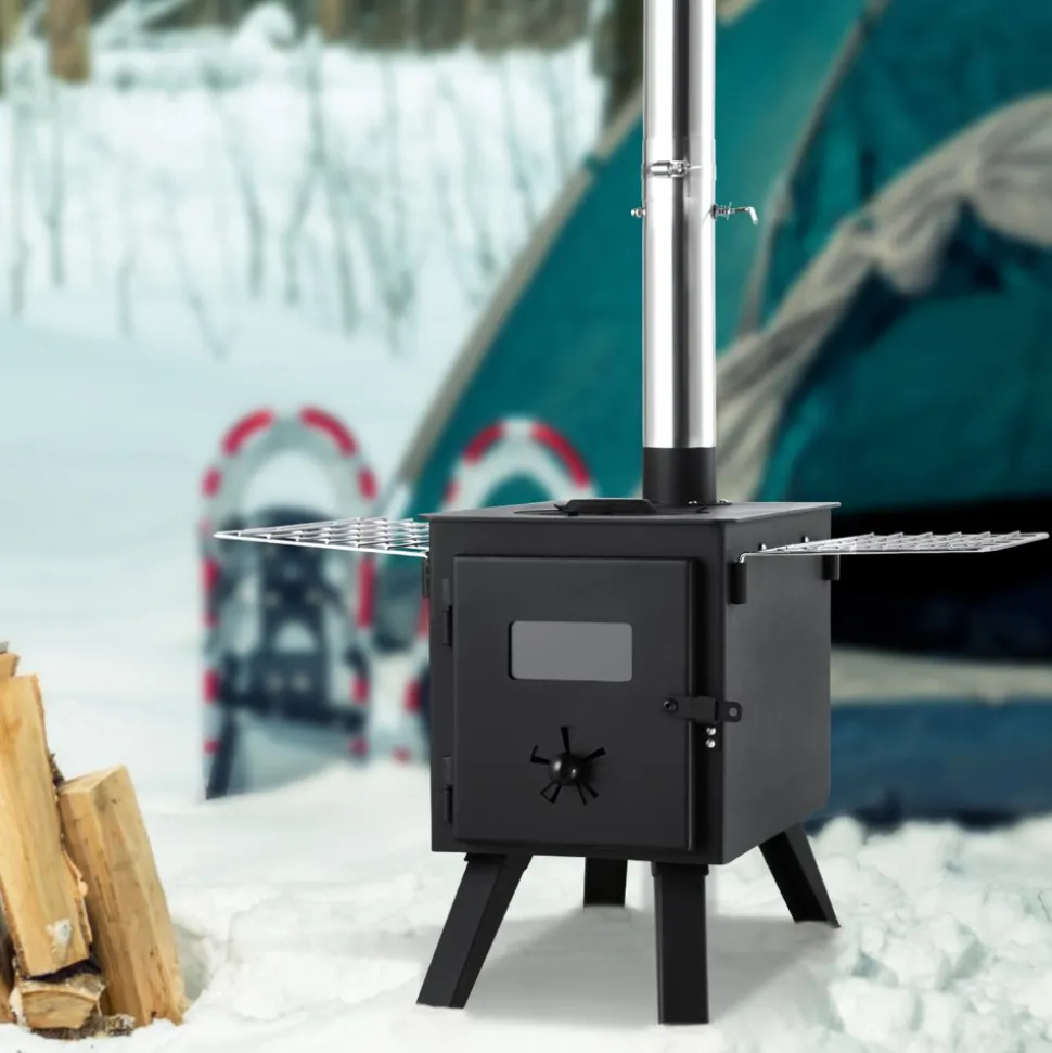 VEVOR Wood Stove, 86 inch, Alloy Steel Camping Tent Stove, Portable Wood Burning Stove with Chimney Pipes & Gloves, 1400in³Firebox Hot Tent Stove for Outdoor Cooking and Heating with 8 Pipes