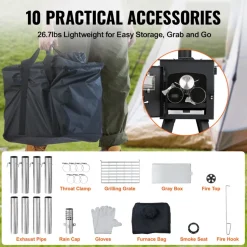 VEVOR Wood Stove, 86 inch, Alloy Steel Camping Tent Stove, Portable Wood Burning Stove with Chimney Pipes & Gloves, 1400in³Firebox Hot Tent Stove for Outdoor Cooking and Heating with 8 Pipes