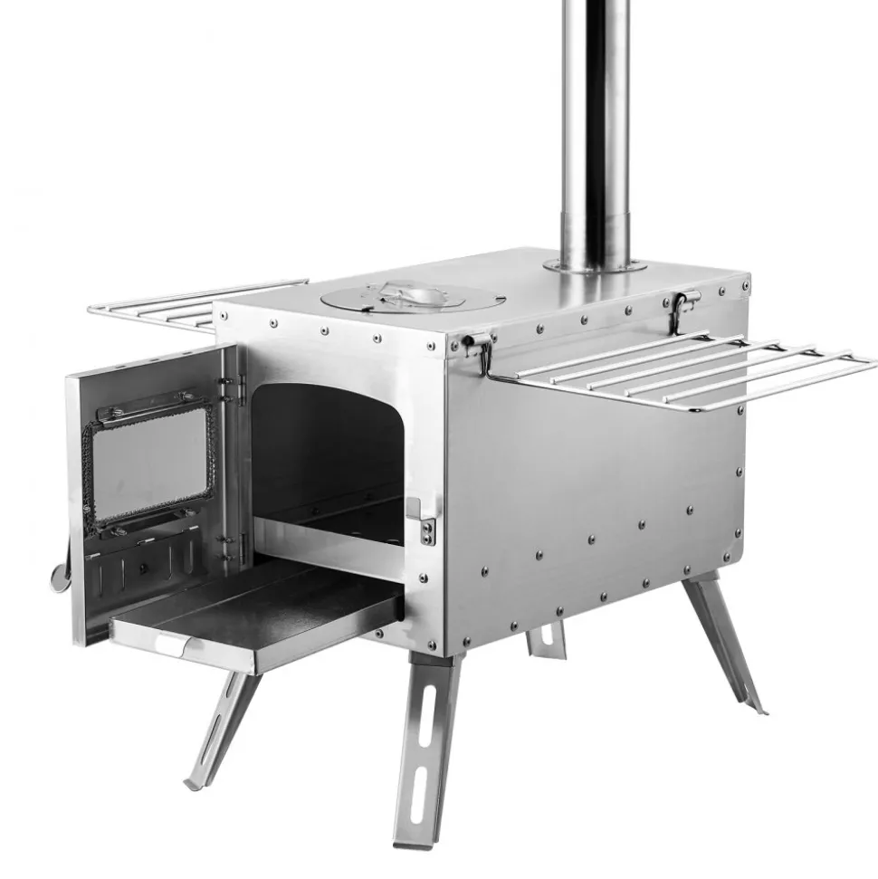 VEVOR Wood Stove, 86 inch, Stainless Steel Camping Tent Stove, Portable Wood Burning Stove with Chimney Pipes & Gloves, 1646in³Firebox Hot Tent Stove for Outdoor Cooking and Heating with 8 Pipes