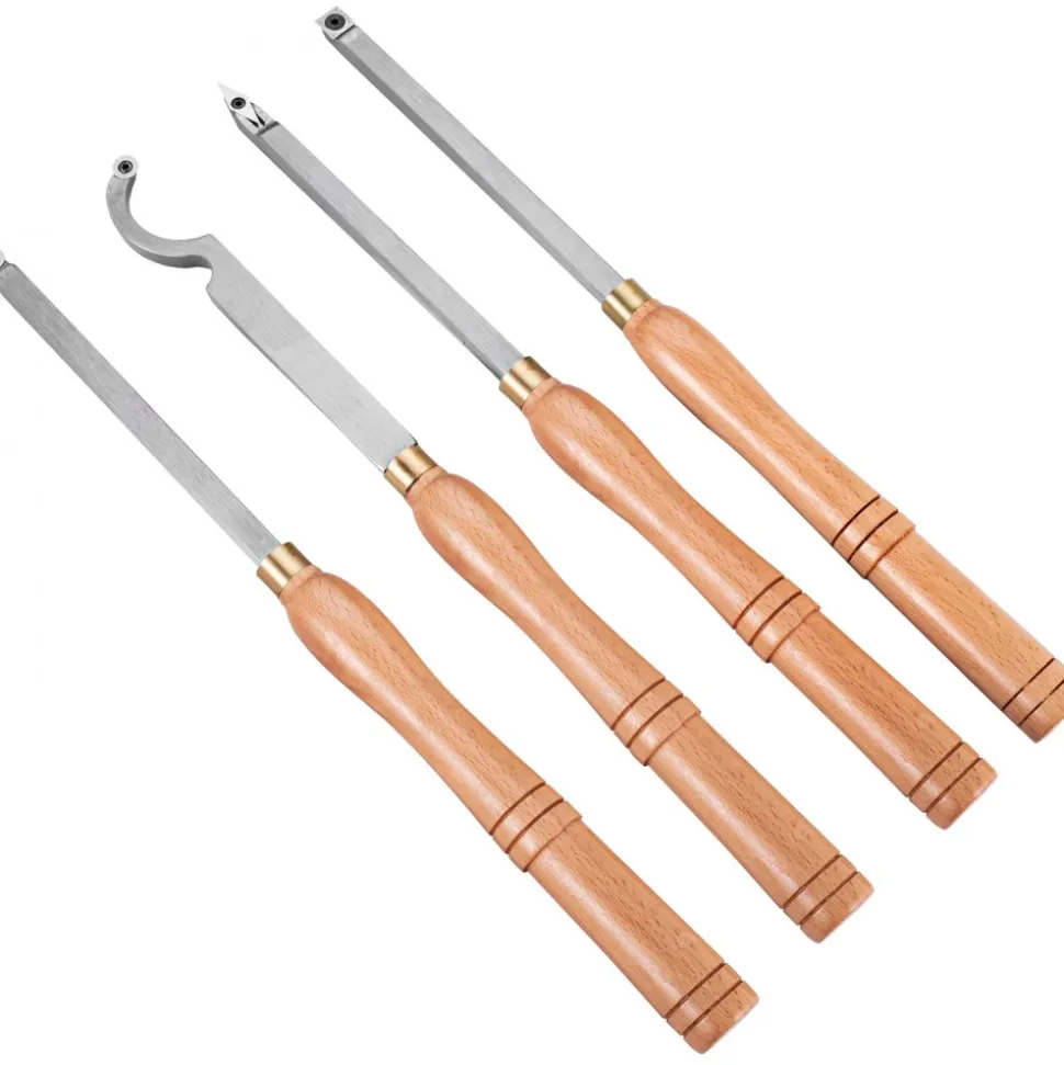 VEVOR Wood Turning Tools for Lathe 4 PCS Set, Carbide Lathe Tools with Diamond Shape, Round, Square Cutters, Turning Lathe Chisels with Comfortable Grip Handles Lathe Tools for Craft DIY Hobbyists