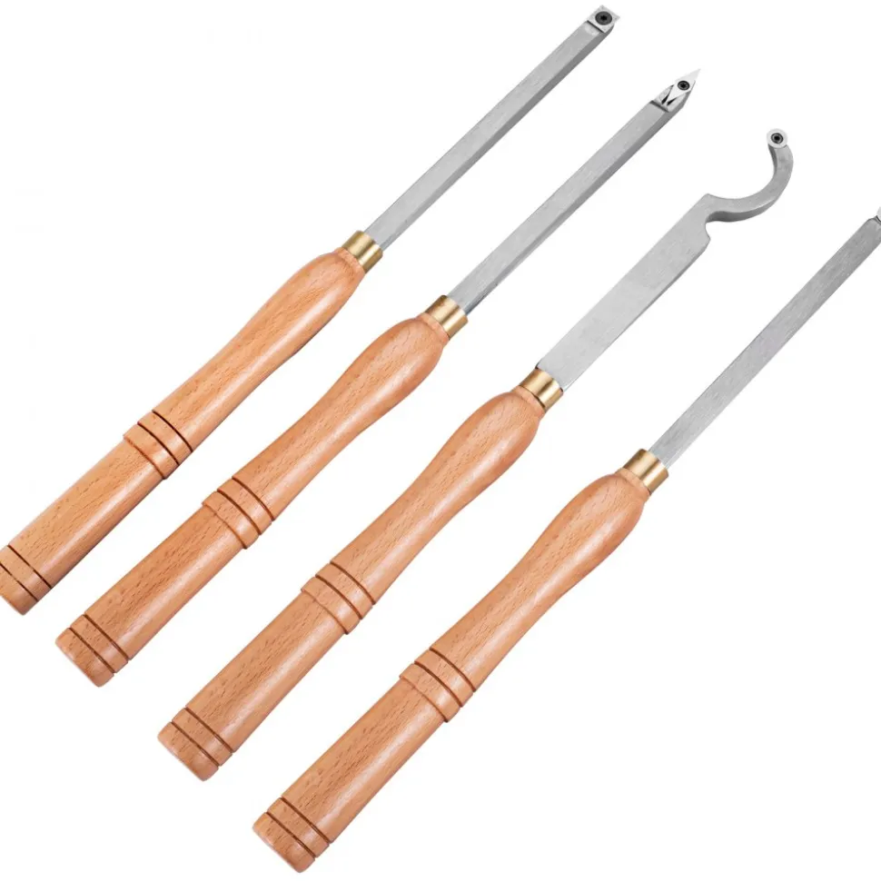 VEVOR Wood Turning Tools for Lathe 4 PCS Set, Carbide Lathe Tools with Diamond Shape, Round, Square Cutters, Turning Lathe Chisels with Comfortable Grip Handles Lathe Tools for Craft DIY Hobbyists