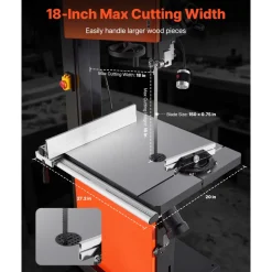 VEVOR Woodworking Bandsaw, 18-Inch, Band Saw with 2240W 3HP Motor, 16-Inch Maximum Cutting Height, 27.2 x 20 in Cast Iron Table, with 360° Work Light, Miter Gauge, Fence, Band Saw for Woodworking