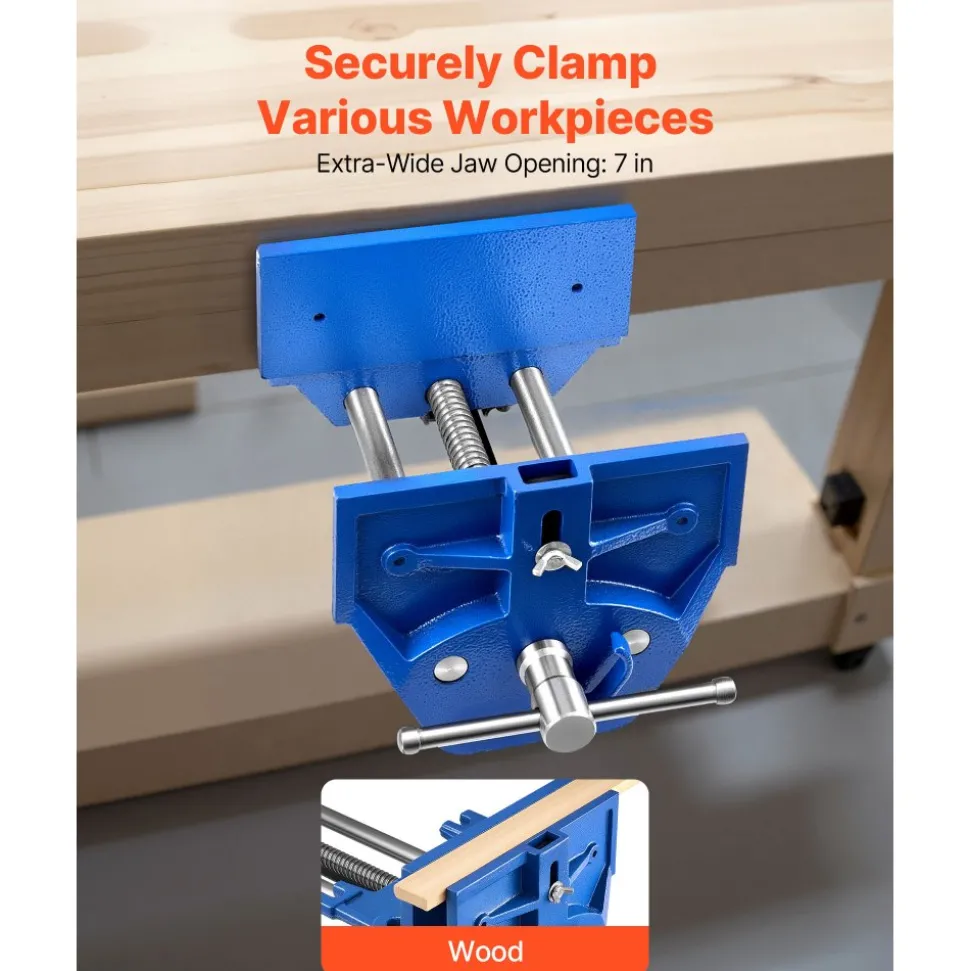 VEVOR Woodworking Vise, 7 Inch Jaw Width, Quick Release Wood Bench Vise, 8 Inch Max Jaw Opening, Heavy-duty Cast Iron Construction, Workbench Vice with Adjustable Front Stop, for Woodworking Drilling