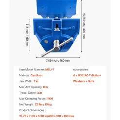 VEVOR Woodworking Vise, 7 Inch Jaw Width, Quick Release Wood Bench Vise, 8 Inch Max Jaw Opening, Heavy-duty Cast Iron Construction, Workbench Vice with Adjustable Front Stop, for Woodworking Drilling