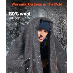 VEVOR Wool Camping Blanket, Large Warm Stadium Blanket, Waterproof & Windproof, Flame Retardant, Great for Outdoors, Picnics, Hiking, Sports Events, Travel, 64