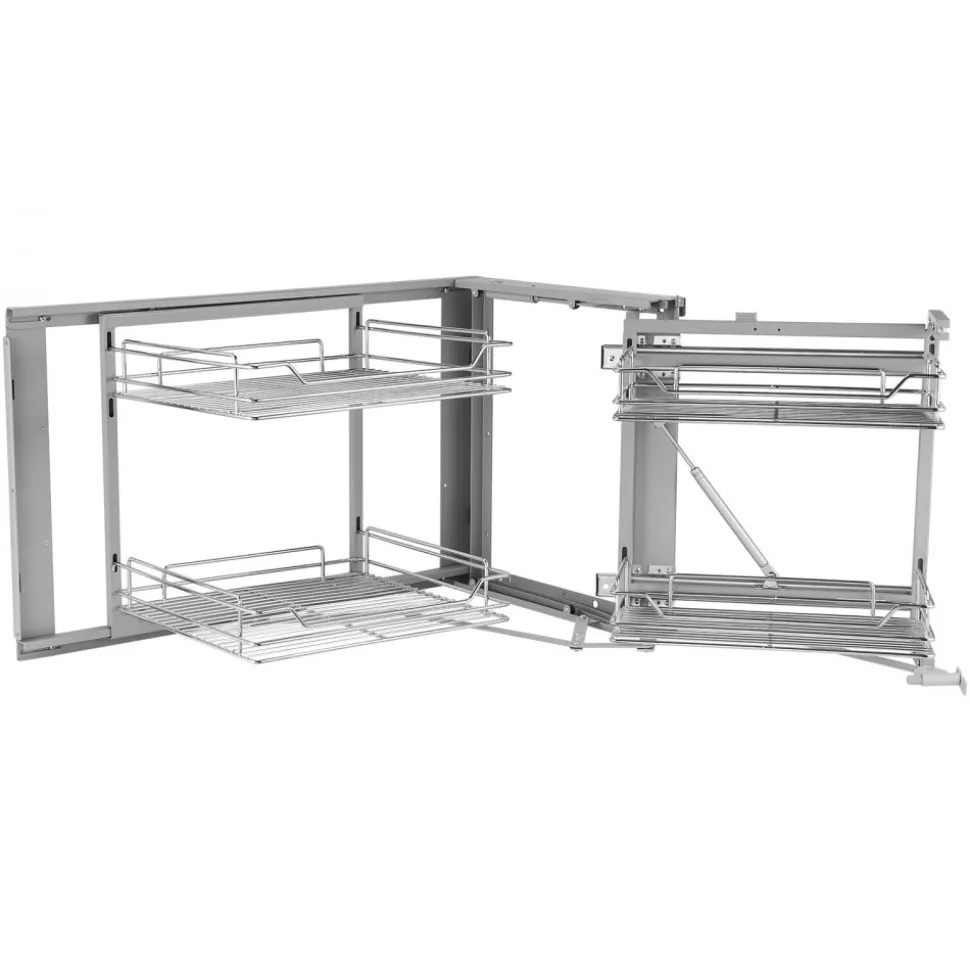 VEVOR 18"W Opening Blind Corner Pull Out Organizer, 2 Tier 4 Shelf Kitchen Cabinet Organizer, Magic Chrome Carbon Steel Storage Basket, Slide Out Storage Organizer, Left & Right Open Compatible