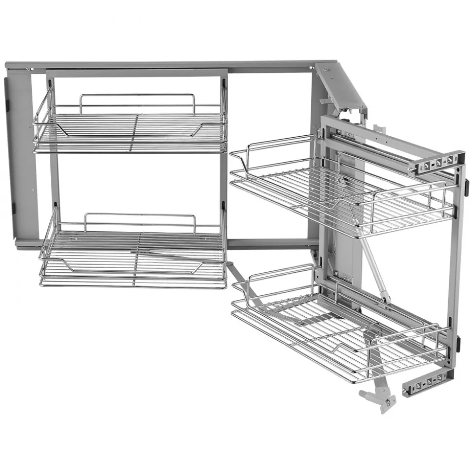 VEVOR 18"W Opening Blind Corner Pull Out Organizer, 2 Tier 4 Shelf Kitchen Cabinet Organizer, Magic Chrome Carbon Steel Storage Basket, Slide Out Storage Organizer, Left & Right Open Compatible