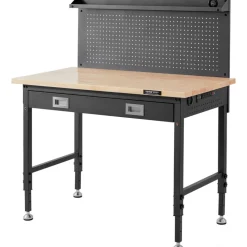 VEVOR Workbench Adjustable Height 28-39.5" Work Bench For Garage Oak Plank & Carbon Steel Heavy Duty Workbench 2000lbs Weight Capacity Bench top Size 48x24" Hardwood Workbench 3m Cable 30 Hooks