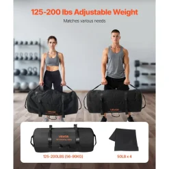 VEVOR Workout Sandbag, Heavy Duty Workout Power Bags with Handles, 125-200 lbs Adjustable Slam Bag for Fitness Strength Weight Training Cross-Training, Home Gym Exercise, Black (Unfilled)