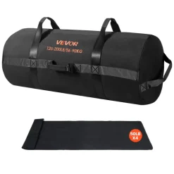 VEVOR Workout Sandbag, Heavy Duty Workout Power Bags with Handles, 125-200 lbs Adjustable Slam Bag for Fitness Strength Weight Training Cross-Training, Home Gym Exercise, Black (Unfilled)
