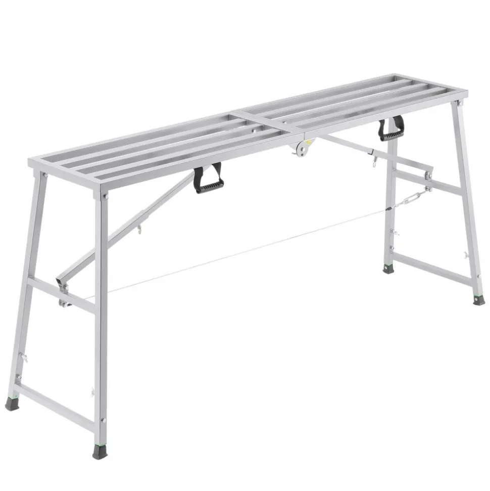 VEVOR Work Platform, 4 Gear Adjustable Height, Folding Alloy Steel Step Ladder, Portable Scaffolding Platform, 880 lb Load Capacity, Non-Slip Rubber Feet, Drywall Painting Stool, Cleaning & Washing
