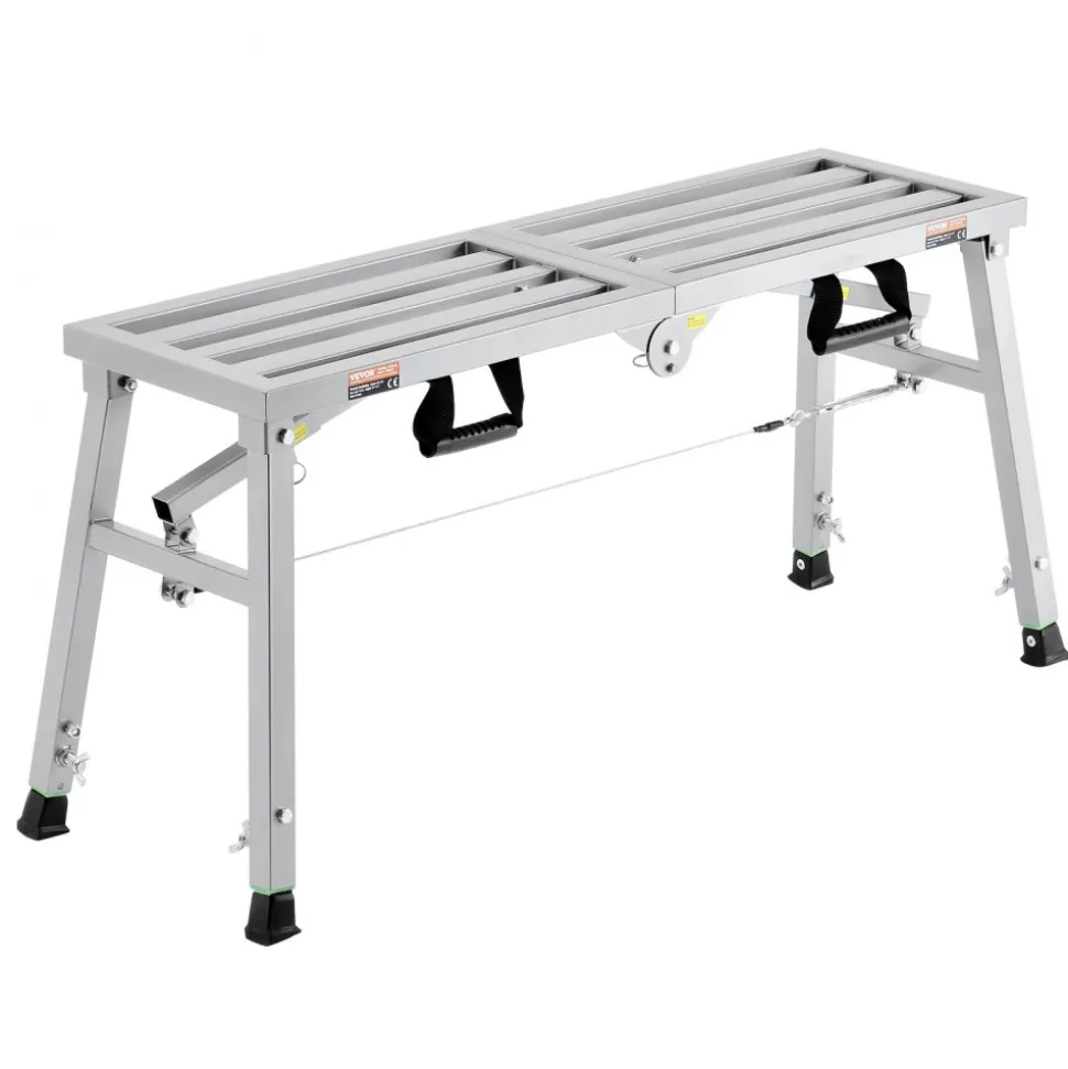 VEVOR Work Platform, 3 Gear Adjustable Height, Folding Alloy Steel Step Ladder, Portable Scaffolding Platform, 400 lb Load Capacity, Non-Slip Rubber Feet, Drywall Painting Stool, for Cleaning &Washing