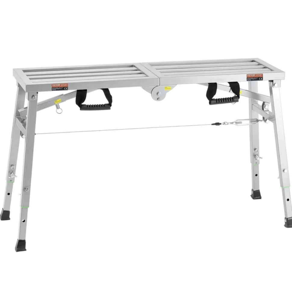 VEVOR Work Platform, 3 Gear Adjustable Height, Folding Alloy Steel Step Ladder, Portable Scaffolding Platform, 400 lb Load Capacity, Non-Slip Rubber Feet, Drywall Painting Stool, for Cleaning &Washing