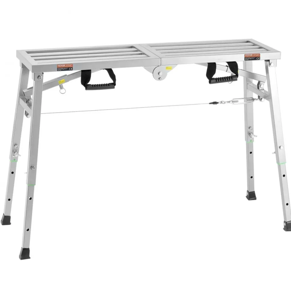 VEVOR Work Platform, 3 Gear Adjustable Height, Folding Alloy Steel Step Ladder, Portable Scaffolding Platform, 400 lb Load Capacity, Non-Slip Rubber Feet, Drywall Painting Stool, for Cleaning &Washing