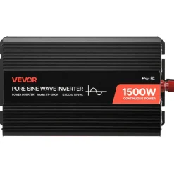 VEVOR 1500W Power Inverter, 12V DC to 120V AC Pure Sine Wave Inverter, Car Charger Converter with Remote Control, USB & Type-C Ports, 4 AC Outlets, Fast-charging for RV, Truck Outdoor Camping