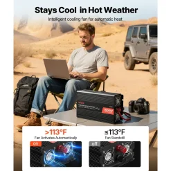 VEVOR 1500W Power Inverter, 12V DC to 120V AC Pure Sine Wave Inverter, Car Charger Converter with Remote Control, USB & Type-C Ports, 4 AC Outlets, Fast-charging for RV, Truck Outdoor Camping