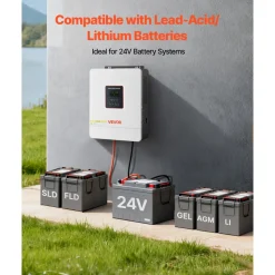 VEVOR 4000W Single-Phase Hybrid Solar Inverter, 24V DC to 230V AC, Pure Sine Wave Power Inverter with Built-in 120A MPPT Solar Controller, WiFi Module, for Lead Acid/Lithium Battery Off-Grid