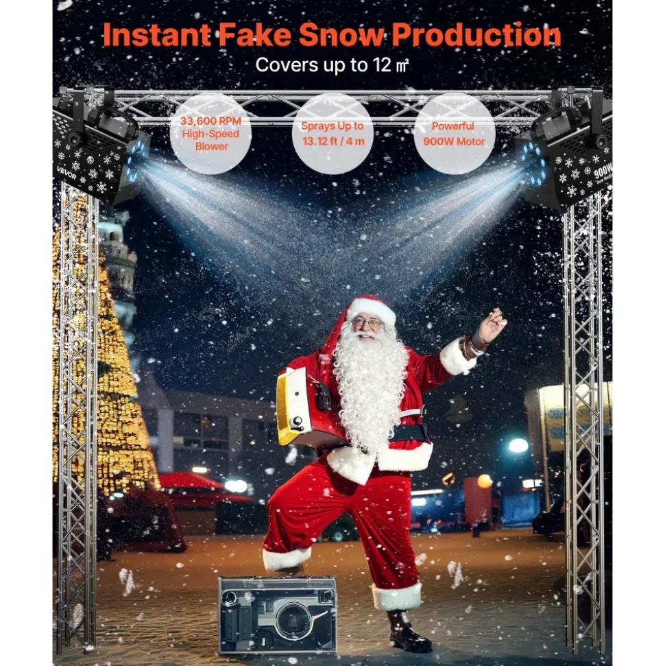 VEVOR 900W Snow Machine with 9 LED RGB Lights, 12 LED Lighting Colors, and Wireless Remote, Handheld/Hanging Outdoor Snowflake Machine Fake Snow Machines with 1L Tank for Christmas Party