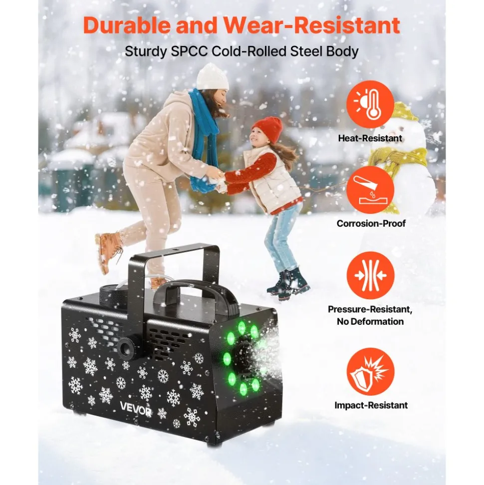 VEVOR 900W Snow Machine with 9 LED RGB Lights, 12 LED Lighting Colors, and Wireless Remote, Handheld/Hanging Outdoor Snowflake Machine Fake Snow Machines with 1L Tank for Christmas Party