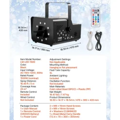 VEVOR 1500W Snow Machine with RGB DMX512 Signal Control, 9 LED Lights, Wireless Remote, High Output Snowflake Machine with 5L Tank, Portable DJ Stage Snow Maker for Christmas Parties Stage Effects