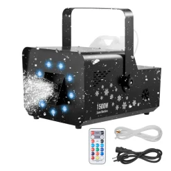 VEVOR 1500W Snow Machine with RGB DMX512 Signal Control, 9 LED Lights, Wireless Remote, High Output Snowflake Machine with 5L Tank, Portable DJ Stage Snow Maker for Christmas Parties Stage Effects