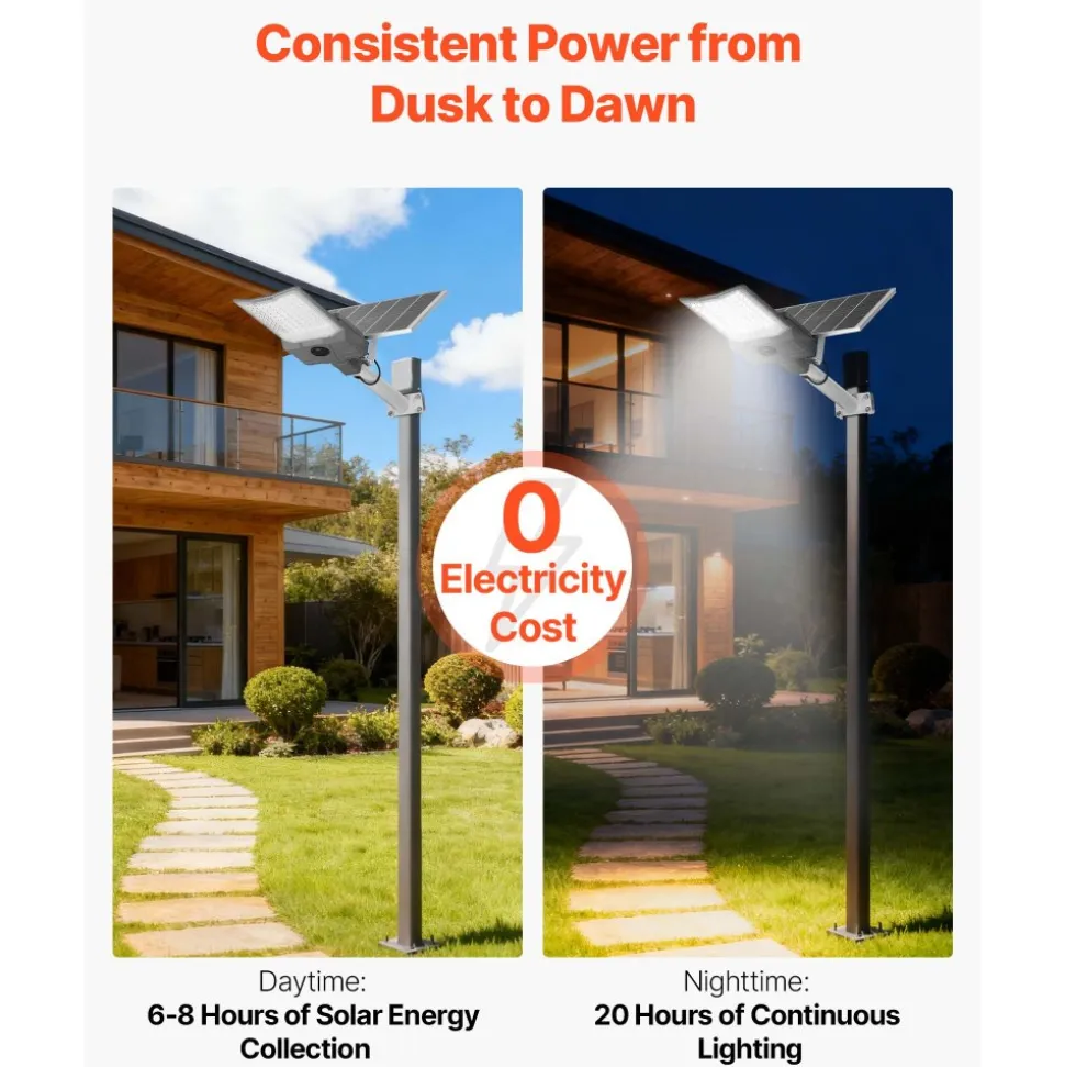 VEVOR 12000W Solar Street Light Outdoor, 900000LM, High Powered Commercial Parking Lot Light Dusk to Dawn, Split Type LED Flood Security Lamp with RF Remote Control, IP65 Waterproof, for Driveway Yard
