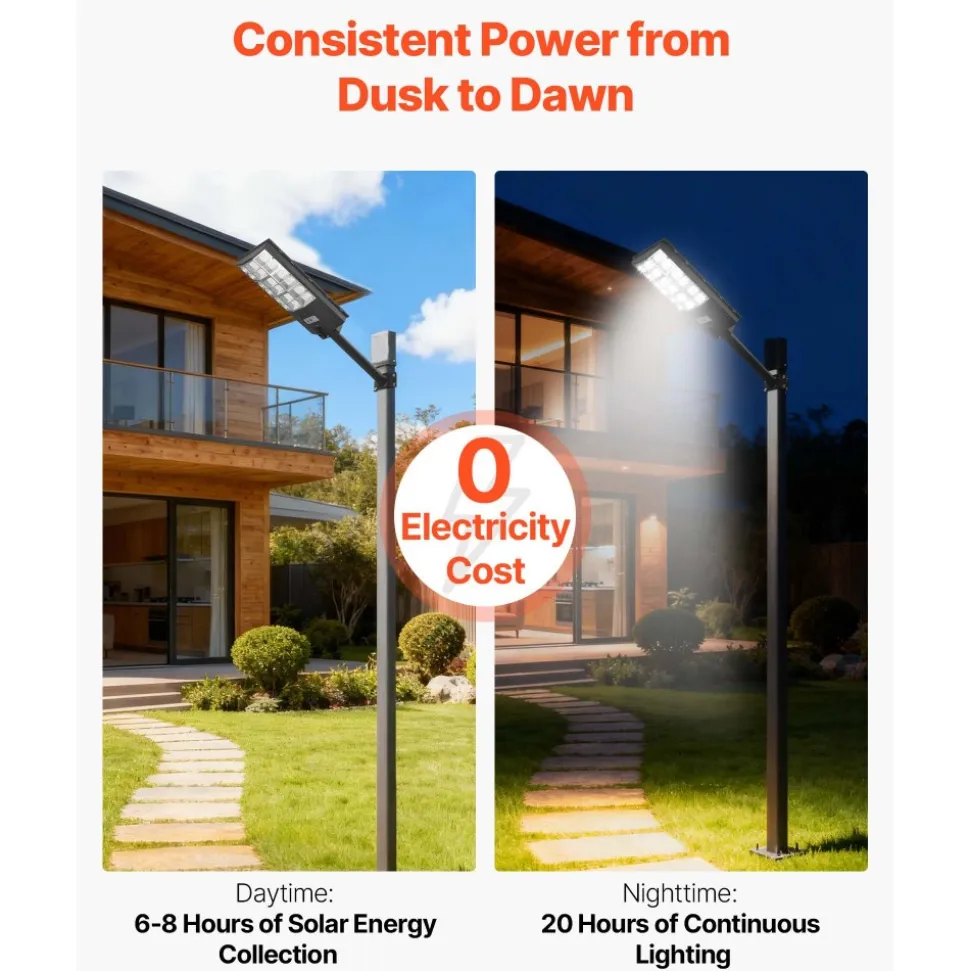 VEVOR 12000W Solar Street Light Outdoor, 900000LM, Commercial Parking Lot Light Dusk to Dawn, LED Flood Security Lamp with Motion Sensor, IP65 Waterproof Wide Angle Outdoor Lighting, for Driveway Yard