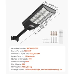 VEVOR 12000W Solar Street Light Outdoor, 900000LM, Commercial Parking Lot Light Dusk to Dawn, LED Flood Security Lamp with Motion Sensor, IP65 Waterproof Wide Angle Outdoor Lighting, for Driveway Yard