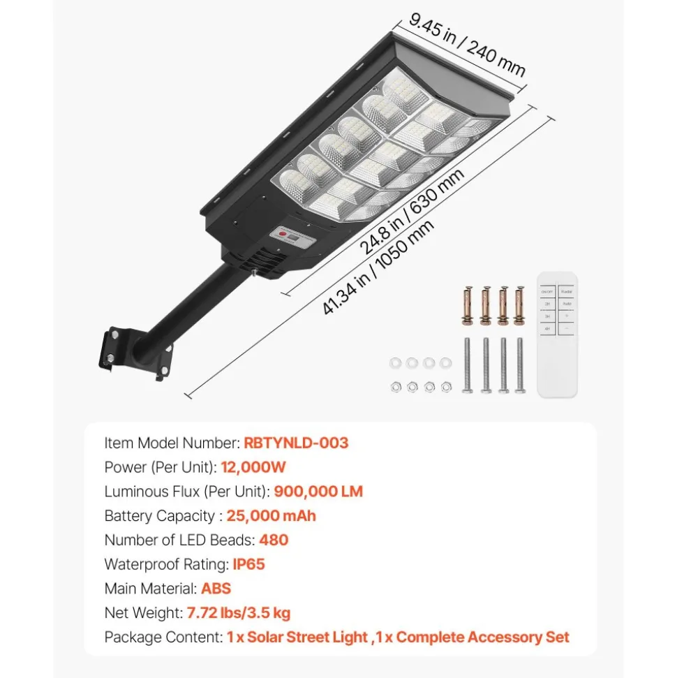 VEVOR 12000W Solar Street Light Outdoor, 900000LM, Commercial Parking Lot Light Dusk to Dawn, LED Flood Security Lamp with Motion Sensor, IP65 Waterproof Wide Angle Outdoor Lighting, for Driveway Yard