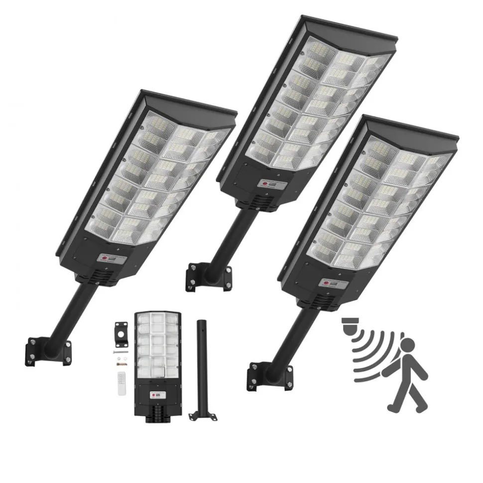 VEVOR 8000W Solar Street Lights Outdoor, 450000LM, Commercial Parking Lot Lights Dusk to Dawn, LED Flood Security Lamp with Motion Sensor, IP65 Waterproof Outdoor Lighting, for Driveway Yard, 3 Pack