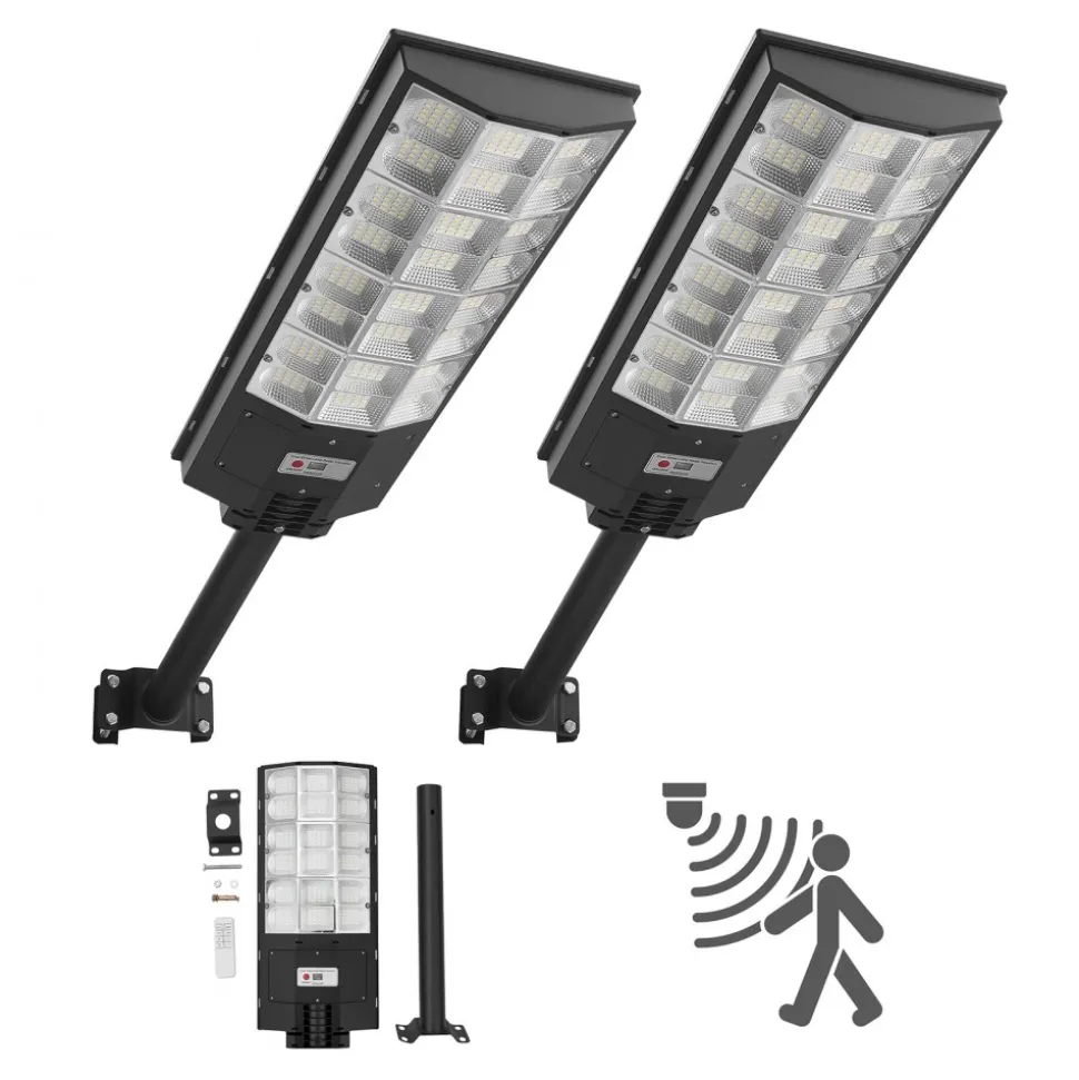 VEVOR 8000W Solar Street Lights Outdoor, 450000LM, Commercial Parking Lot Lights Dusk to Dawn, LED Flood Security Lamp with Motion Sensor, IP67 Waterproof Outdoor Lighting, for Driveway Yard, 2 Pack