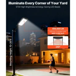 VEVOR 8000W Solar Street Lights Outdoor, 450000LM, Commercial Parking Lot Lights Dusk to Dawn, LED Flood Security Lamp with Motion Sensor, IP67 Waterproof Outdoor Lighting, for Driveway Yard, 2 Pack
