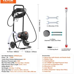 VEVOR 750W Stand Airless Paint Sprayer, 3000PSI High Efficiency Electric Airless Sprayer With Cart, Paint Sprayers for Home Interior and Exterior Furniture and Fences, Fine And Even Painting Effect