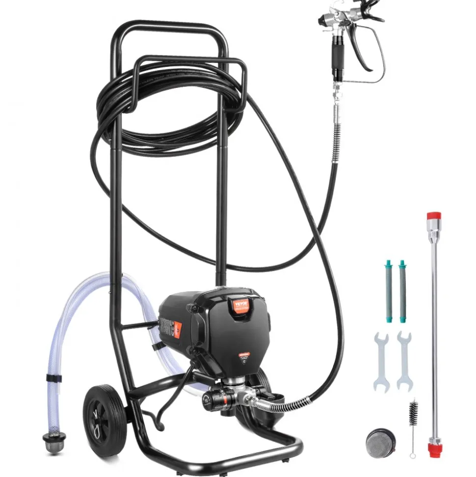 VEVOR 750W Stand Airless Paint Sprayer, 3000PSI High Efficiency Electric Airless Sprayer With Cart, Paint Sprayers for Home Interior and Exterior Furniture and Fences, Fine And Even Painting Effect