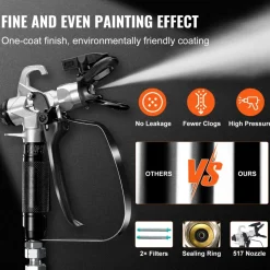 VEVOR 750W Stand Airless Paint Sprayer, 3000PSI High Efficiency Electric Airless Sprayer With Cart, Paint Sprayers for Home Interior and Exterior Furniture and Fences, Fine And Even Painting Effect