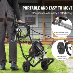 VEVOR 750W Stand Airless Paint Sprayer, 3000PSI High Efficiency Electric Airless Sprayer With Cart, Paint Sprayers for Home Interior and Exterior Furniture and Fences, Fine And Even Painting Effect