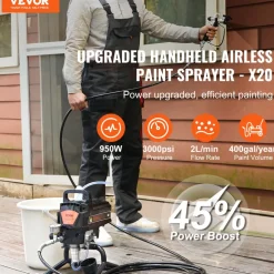 VEVOR 950W Stand Airless Paint Sprayer, 3000PSI High Efficiency Electric Airless Sprayer, Handheld Paint Sprayers for Home Interior and Exterior Furniture and Fences, Fine And Even Painting Effect