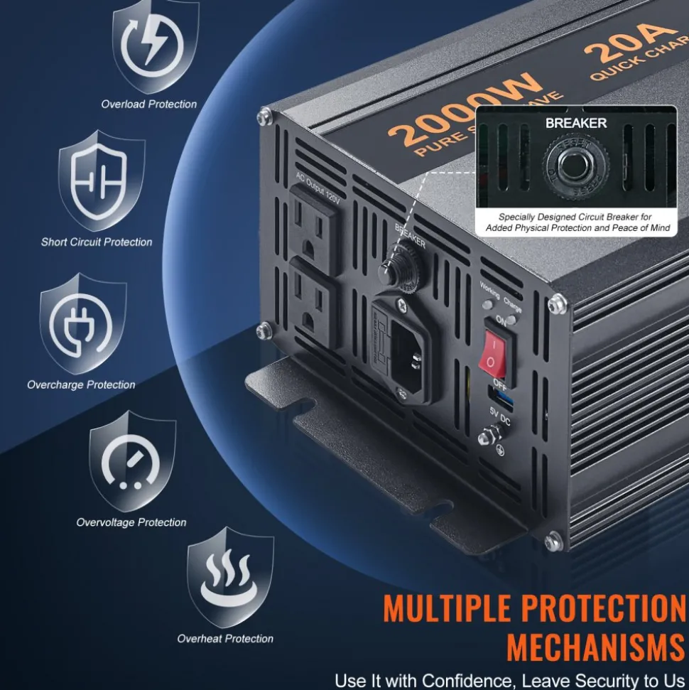 VEVOR 2000W Sump Pump Battery Backup with LCD, Automatically Shifts to Inverter Power Ensuring Uninterrupted Operation, Essential for Emergencies & Power Failures