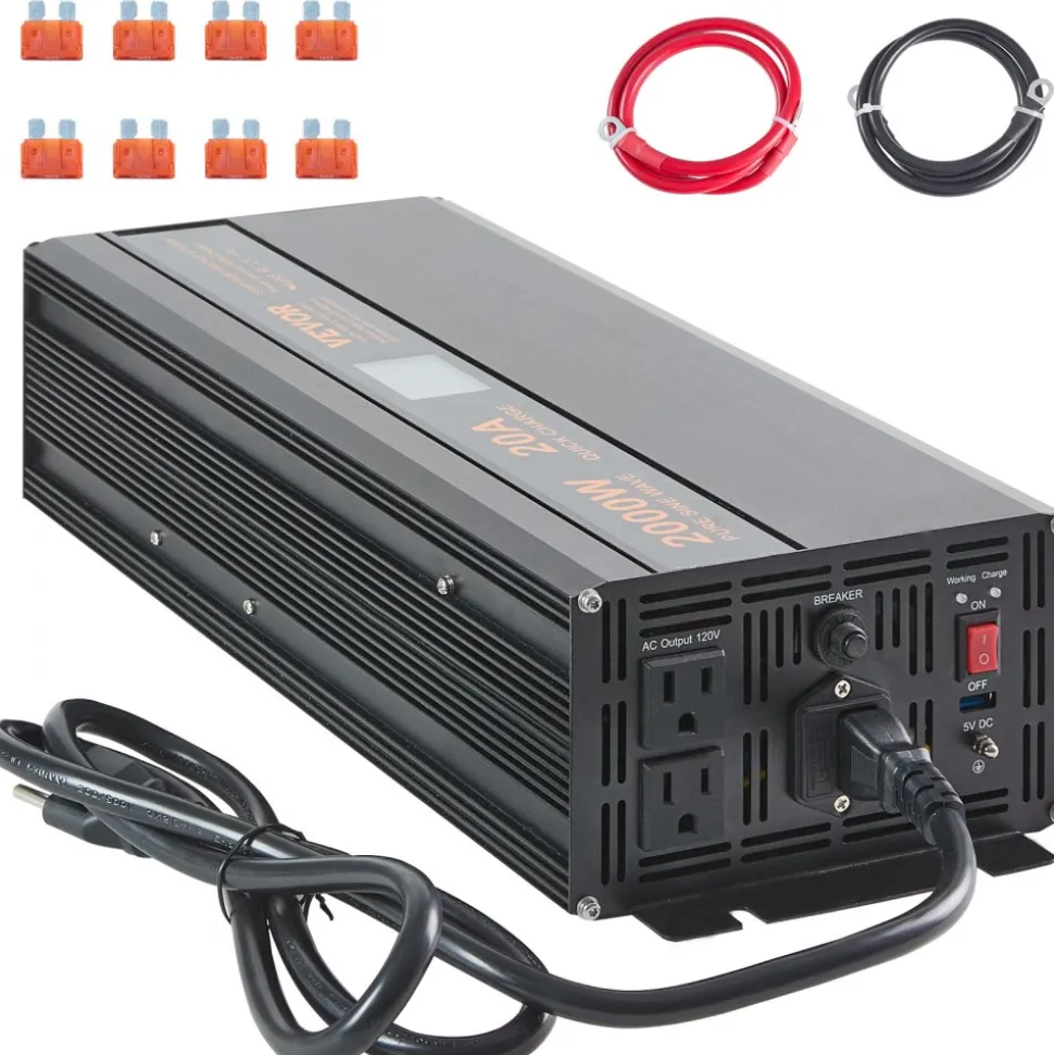 VEVOR 2000W Sump Pump Battery Backup with LCD, Automatically Shifts to Inverter Power Ensuring Uninterrupted Operation, Essential for Emergencies & Power Failures
