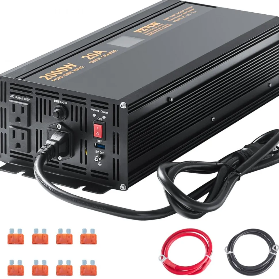 VEVOR 2000W Sump Pump Battery Backup with LCD, Automatically Shifts to Inverter Power Ensuring Uninterrupted Operation, Essential for Emergencies & Power Failures