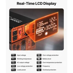 VEVOR 3000W Sump Pump Battery Backup System, LCD Display, Auto Switches to Battery Inverter Power for Sump Pump, Pure Sine Wave, for Basement Protection Emergency Power Outage, Batteries Not Included