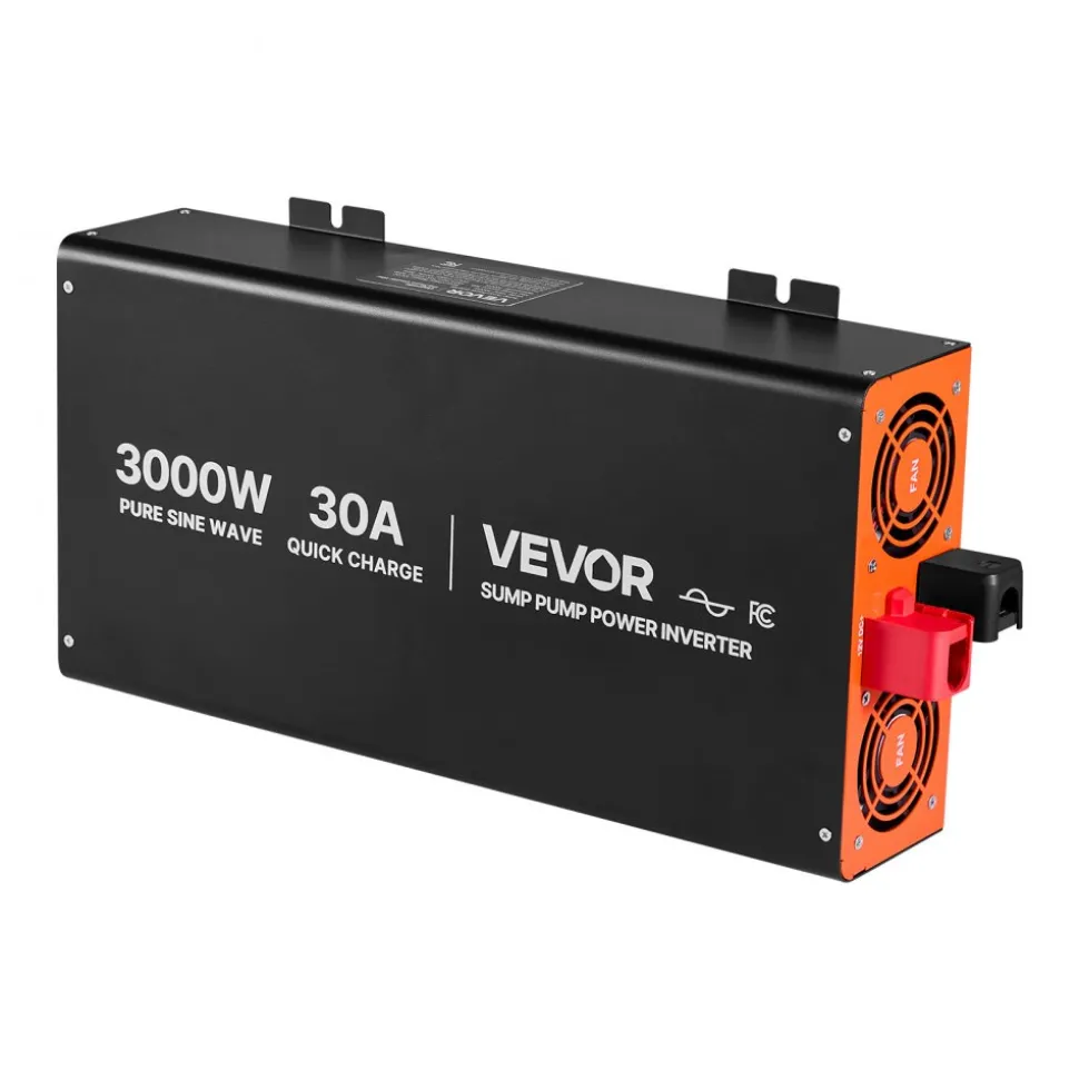 VEVOR 3000W Sump Pump Battery Backup System, LCD Display, Auto Switches to Battery Inverter Power for Sump Pump, Pure Sine Wave, for Basement Protection Emergency Power Outage, Batteries Not Included