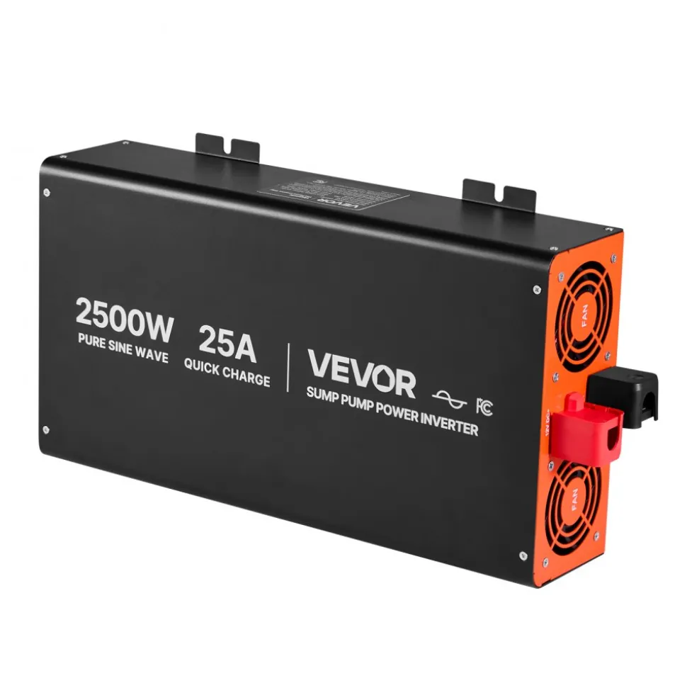 VEVOR 2500W Sump Pump Battery Backup System, LCD Display, Auto Switches to Battery Inverter Power for Sump Pump, Pure Sine Wave, for Basement Protection Emergency Power Outage, Batteries Not Included